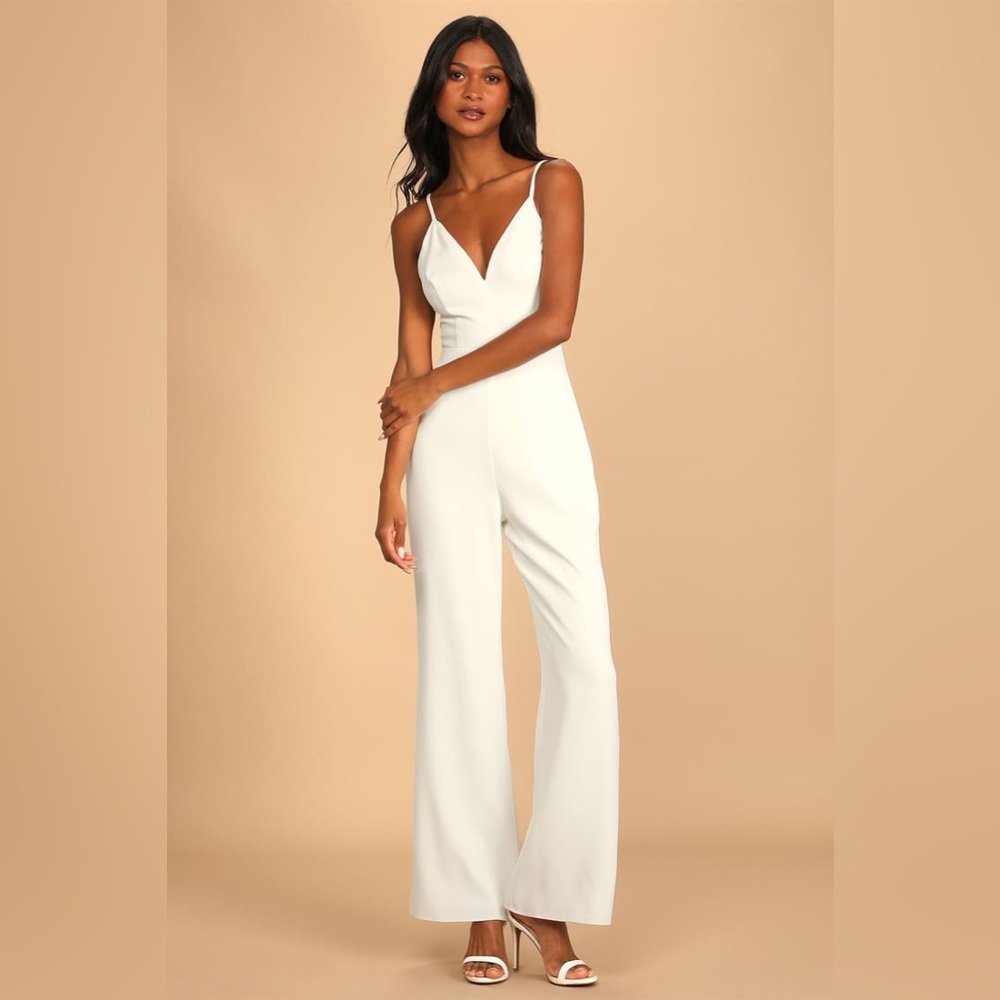 Lulus Follow My Heart Ivory Lace Sleeveless Wide-Leg Jumpsuit